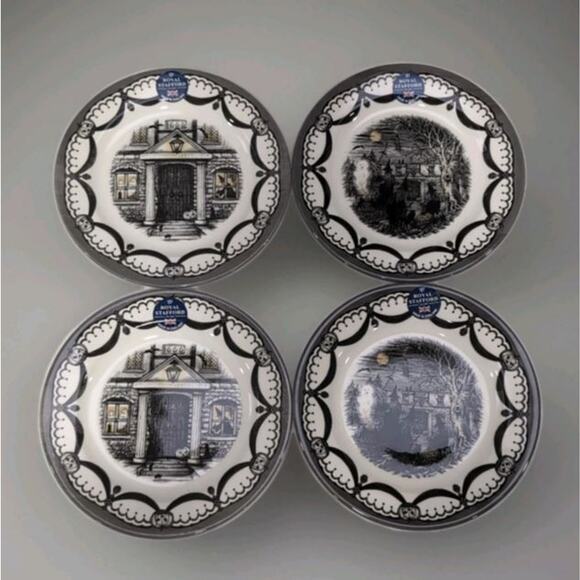 Halloween Haunted Ghost Witches 4 Salad Plates Porcelain Royal Stafford England - Picture 1 of 8